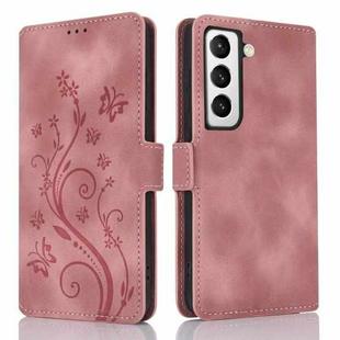 For Samsung Galaxy S21+ 5G Dreamy Butterfly Love Flower Embossed Leather Phone Case(Rose Gold)