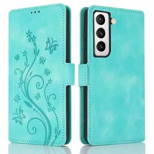 For Samsung Galaxy S21+ 5G Dreamy Butterfly Love Flower Embossed Leather Phone Case(Green)