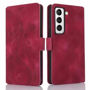 For Samsung Galaxy S21+ 5G Dreamy Butterfly Love Flower Embossed Leather Phone Case(Red)