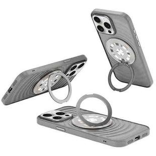 For iPhone 15 Pro Skin Ripples MagSafe Holder Phone Case(Titanium Gray)