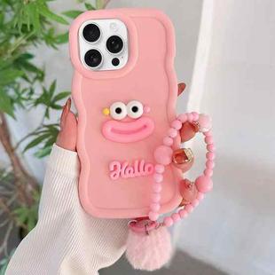 For iPhone 16 Pro Max Cartoon Sausage Mouth TPU Phone Case with Bead Chain(Pink)