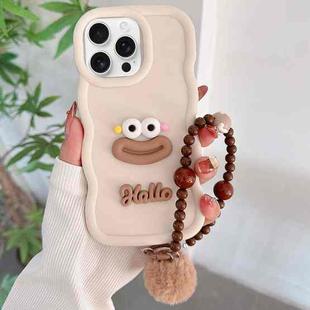 For iPhone 16 Pro Cartoon Sausage Mouth TPU Phone Case with Bead Chain(White)