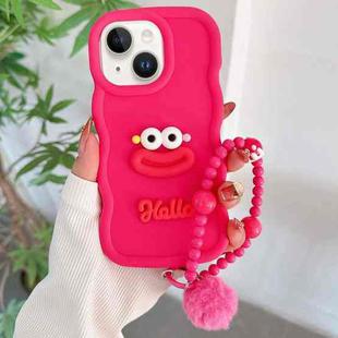 For iPhone 15 Plus Cartoon Sausage Mouth TPU Phone Case with Bead Chain(Red)