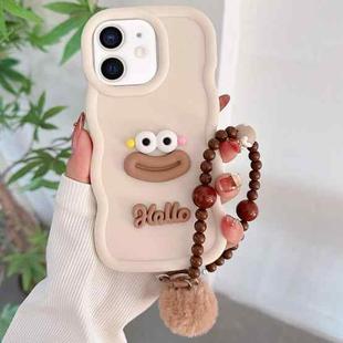 For iPhone 12 Cartoon Sausage Mouth TPU Phone Case with Bead Chain(White)