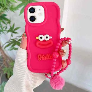 For iPhone 11 Cartoon Sausage Mouth TPU Phone Case with Bead Chain(Red)