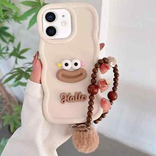 For iPhone 11 Cartoon Sausage Mouth TPU Phone Case with Bead Chain(White)
