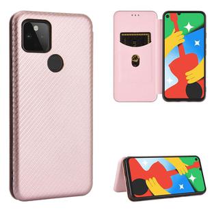 For Google Pixel 4A 5G Carbon Fiber Texture Horizontal Flip TPU + PC + PU Leather Case with Card Slot(Pink)