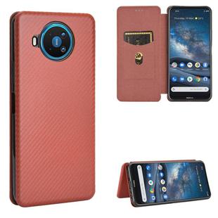 For Nokia 8.3 5G Carbon Fiber Texture Horizontal Flip TPU + PC + PU Leather Case with Card Slot(Brown)