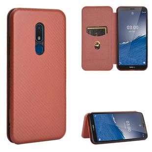 For Nokia C3 Carbon Fiber Texture Horizontal Flip TPU + PC + PU Leather Case with Card Slot(Brown)