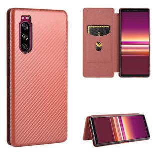 For Sony Xperia 5 ll Carbon Fiber Texture Horizontal Flip TPU + PC + PU Leather Case with Card Slot(Brown)