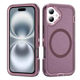 For iPhone 16 Life Waterproof Rugged MagSafe Magnetic Phone Case(Purple+Pink)