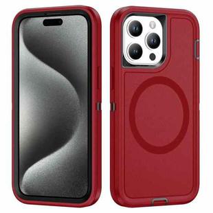 For iPhone 15 Pro Max Life Waterproof Rugged MagSafe Magnetic Phone Case(Red)