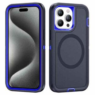 For iPhone 15 Pro Max Life Waterproof Rugged MagSafe Magnetic Phone Case(Dark Blue+Royal Blue)