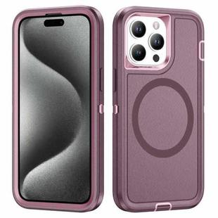 For iPhone 15 Pro Max Life Waterproof Rugged MagSafe Magnetic Phone Case(Purple+Pink)