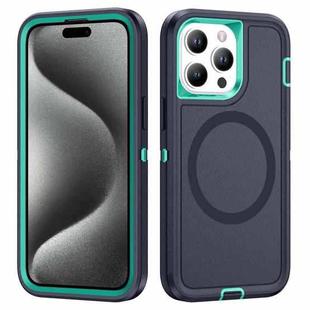 For iPhone 15 Pro Max Life Waterproof Rugged MagSafe Magnetic Phone Case(Dark Blue+Light Blue)