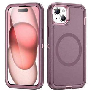 For iPhone 14 Plus / 15 Plus Life Waterproof Rugged MagSafe Magnetic Phone Case(Purple+Pink)