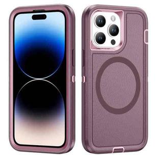 For iPhone 14 Pro Life Waterproof Rugged MagSafe Magnetic Phone Case(Purple+Pink)