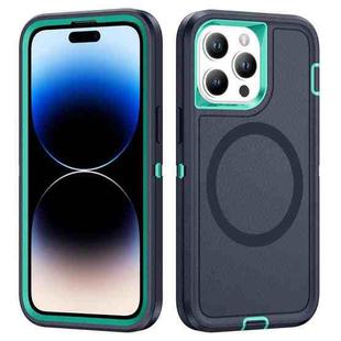 For iPhone 14 Pro Life Waterproof Rugged MagSafe Magnetic Phone Case(Dark Blue+Light Blue)