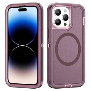 For iPhone 14 Pro Max Life Waterproof Rugged MagSafe Magnetic Phone Case(Purple+Pink)