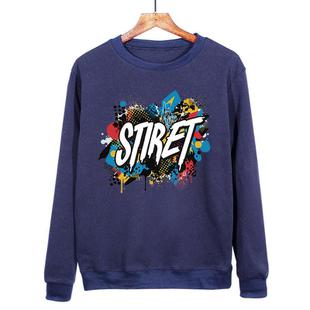 Alphabet Printed Casual Loose Round Neck Sweatshirt Print On Your Demand, Size:S(Navy Blue)