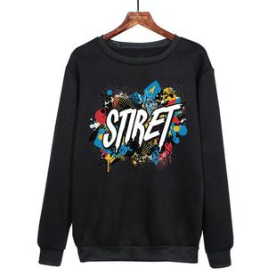 Alphabet Printed Casual Loose Round Neck Sweatshirt Print On Your Demand, Size:S(Black)