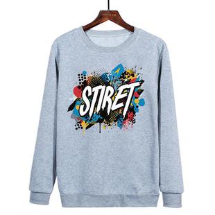 Alphabet Printed Casual Loose Round Neck Sweatshirt Print On Your Demand, Size:S(Grey)