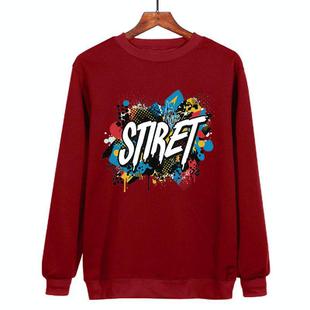 Alphabet Printed Casual Loose Round Neck Sweatshirt Print On Your Demand, Size:S(Wine Red)