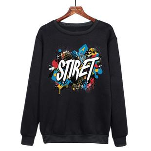 Alphabet Printed Casual Loose Round Neck Sweatshirt Print On Your Demand, Size:L(Black)