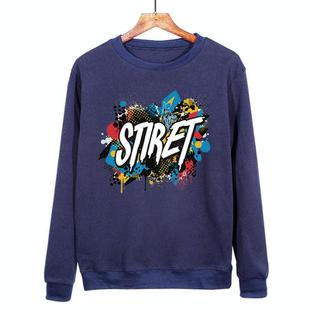 Alphabet Printed Casual Loose Round Neck Sweatshirt Print On Your Demand, Size:XXL(Navy Blue)
