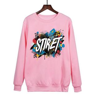 Alphabet Printed Casual Loose Round Neck Sweatshirt Print On Your Demand, Size:XXL(Pink)
