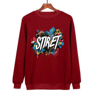Alphabet Printed Casual Loose Round Neck Sweatshirt Print On Your Demand, Size:XXL(Wine Red)