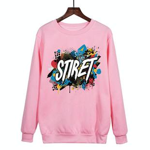 Alphabet Printed Casual Loose Round Neck Sweatshirt Print On Your Demand, Size:XXXL(Pink)