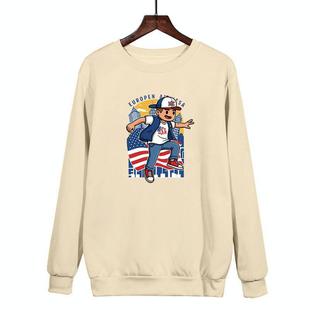 Boy Printed Casual Loose Round Neck Sweatshirt Print On Your Demand, Size:XS(Khaki)