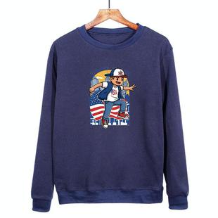 Boy Printed Casual Loose Round Neck Sweatshirt Print On Your Demand, Size:S(Navy Blue)
