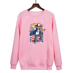 Boy Printed Casual Loose Round Neck Sweatshirt Print On Your Demand, Size:S(Pink)