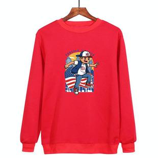 Boy Printed Casual Loose Round Neck Sweatshirt Print On Your Demand, Size:S(Red)