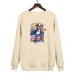 Boy Printed Casual Loose Round Neck Sweatshirt Print On Your Demand, Size:S(Khaki)