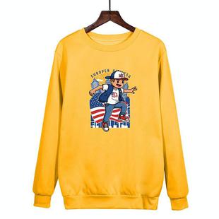 Boy Printed Casual Loose Round Neck Sweatshirt Print On Your Demand, Size:M(Yellow)