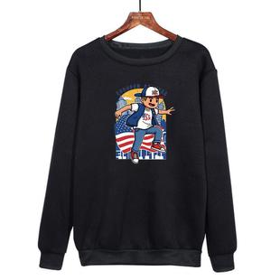 Boy Printed Casual Loose Round Neck Sweatshirt Print On Your Demand, Size:L(Black)