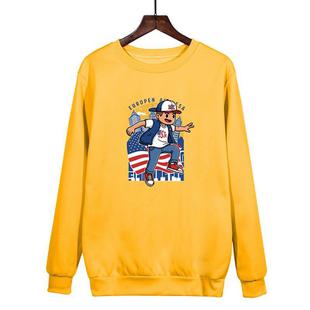 Boy Printed Casual Loose Round Neck Sweatshirt Print On Your Demand, Size:L(Yellow)