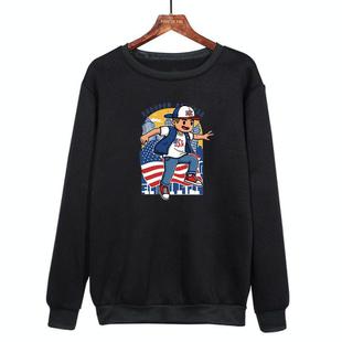 Boy Printed Casual Loose Round Neck Sweatshirt Print On Your Demand, Size:XL(Black)