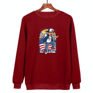 Boy Printed Casual Loose Round Neck Sweatshirt Print On Your Demand, Size:XL(Wine Red)