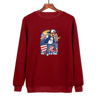 Boy Printed Casual Loose Round Neck Sweatshirt Print On Your Demand, Size:XXL(Wine Red)