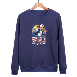 Boy Printed Casual Loose Round Neck Sweatshirt Print On Your Demand, Size:XXXL(Navy Blue)