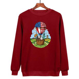 Balloon Printed Casual Loose Round Neck Sweatshirt Print On Your Demand, Size:L(Wine Red)