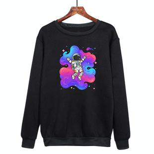 Astronaut Printed Casual Loose Round Neck Sweatshirt Print On Your Demand, Size:XS(Black)