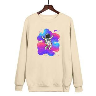 Astronaut Printed Casual Loose Round Neck Sweatshirt Print On Your Demand, Size:XS(Khaki)