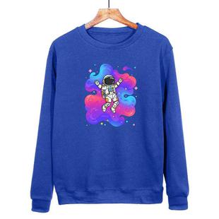 Astronaut Printed Casual Loose Round Neck Sweatshirt Print On Your Demand, Size:XS(Blue)