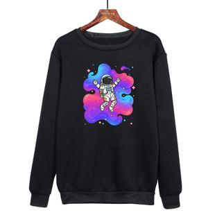 Astronaut Printed Casual Loose Round Neck Sweatshirt Print On Your Demand, Size:S(Black)