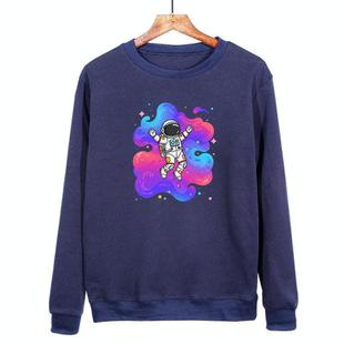 Astronaut Printed Casual Loose Round Neck Sweatshirt Print On Your Demand, Size:M(Navy Blue)